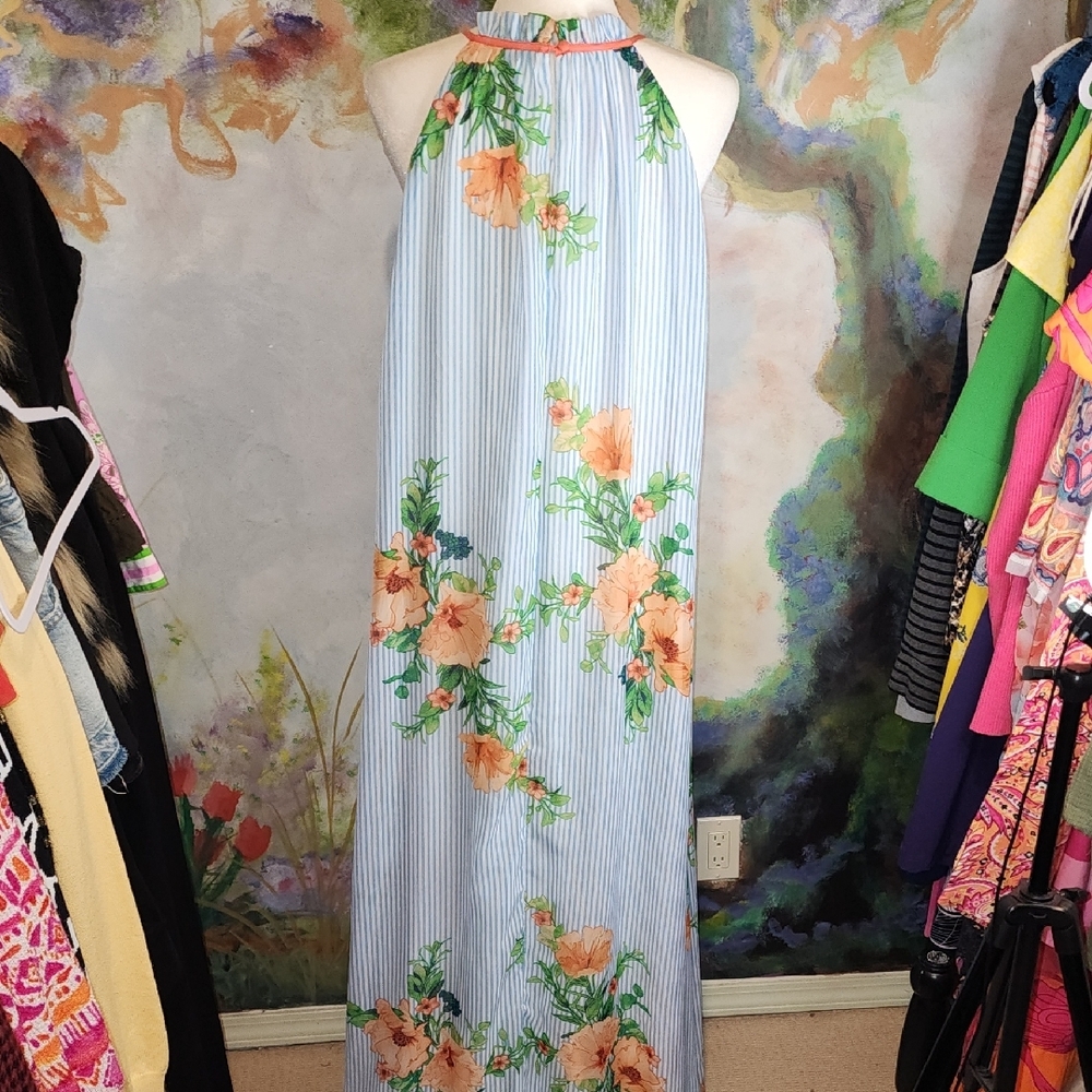 Floral Halter Maxi Dress - Blue and Orange - Picture 5 of 8